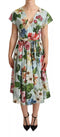 Dolce & Gabbana Green Floral Short Sleeves Cotton V-neck Dress