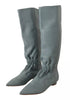 Valentino Blue Leather Pull-On Knee High Boots with Pointed Toe - Women’s