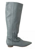 Valentino Blue Leather Pull-On Knee High Boots with Pointed Toe - Women’s