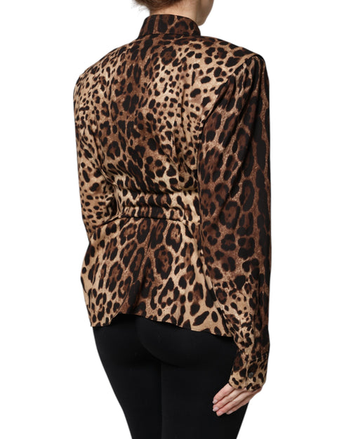 Dolce & Gabbana Brown Leopard Silk Button Down Coat Jacket