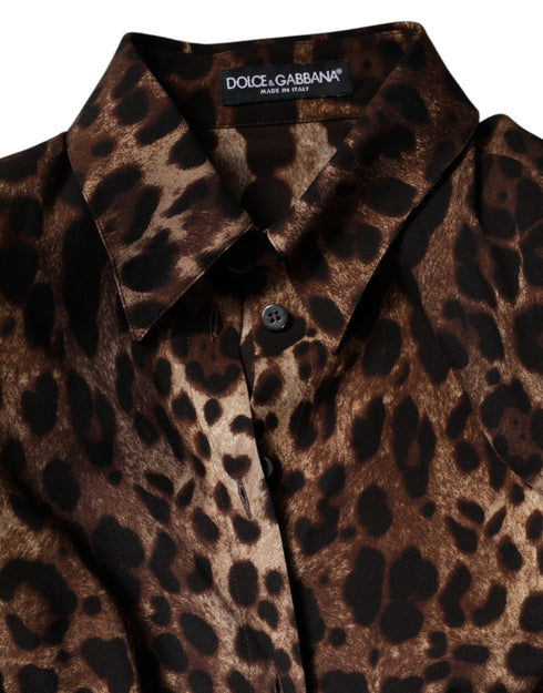Dolce & Gabbana Brown Leopard Silk Button Down Coat Jacket