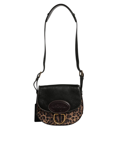Dolce & Gabbana Black & Brown Leopard Leather Shoulder Strap Bag for Women