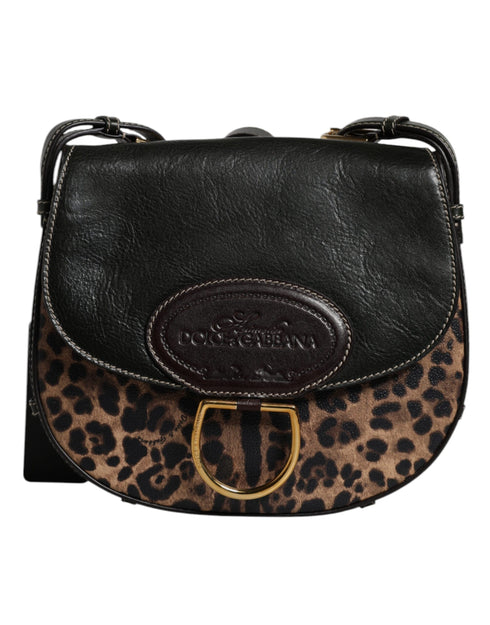 Dolce & Gabbana Black & Brown Leopard Leather Shoulder Strap Bag for Women