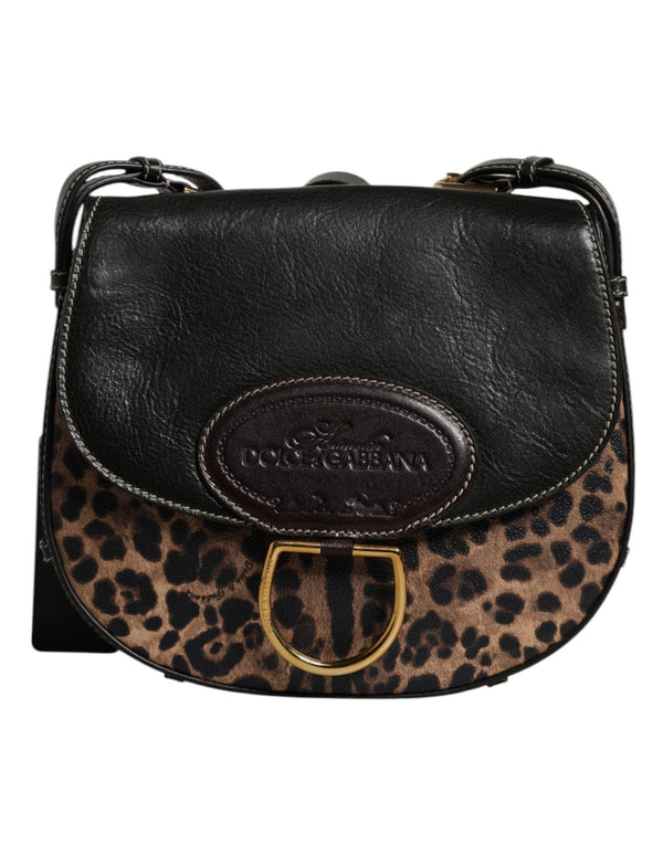 Dolce & Gabbana Black & Brown Leopard Leather Shoulder Strap Bag for Women