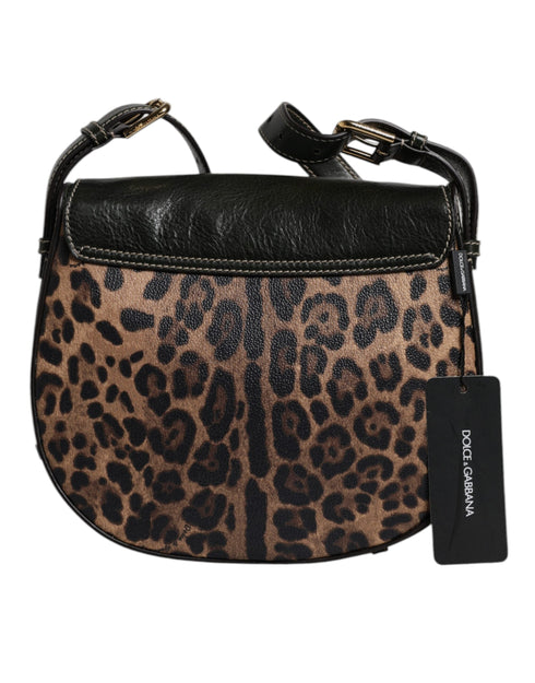 Dolce & Gabbana Black & Brown Leopard Leather Shoulder Strap Bag for Women