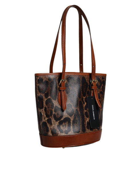 Dolce & Gabbana Brown Leopard Leather Shoulder Strap Tote Bag for Women