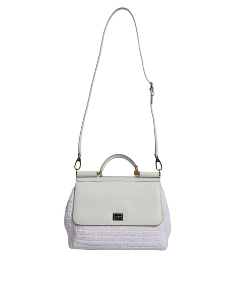 Dolce & Gabbana White Raffia & Leather Top Handle Crossbody Bag – Women’s