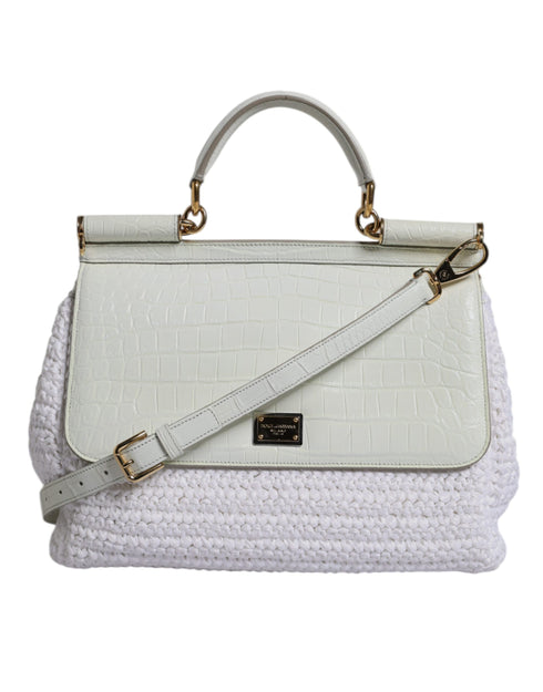 Dolce & Gabbana White Raffia & Leather Top Handle Crossbody Bag – Women’s
