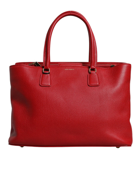 Dolce & Gabbana Red Calfskin Leather Tote Bag with Logo Plaque for Women