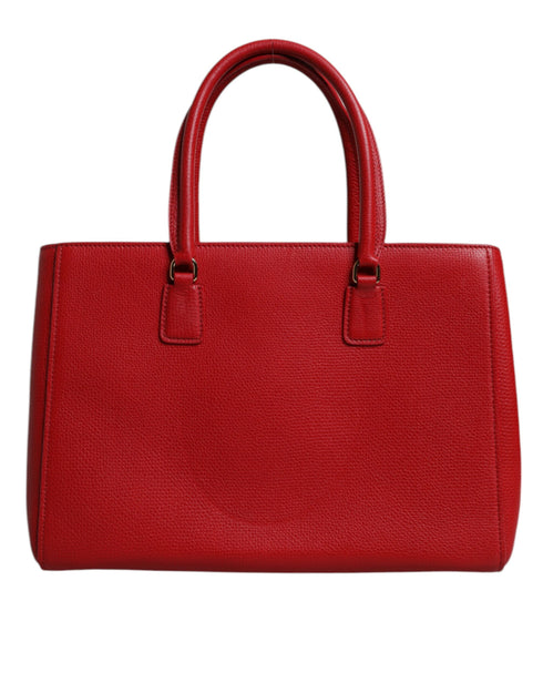 Dolce & Gabbana Red Calfskin Leather Tote Bag with Logo Plaque for Women