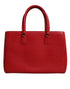 Dolce & Gabbana Red Calfskin Leather Tote Bag with Logo Plaque for Women