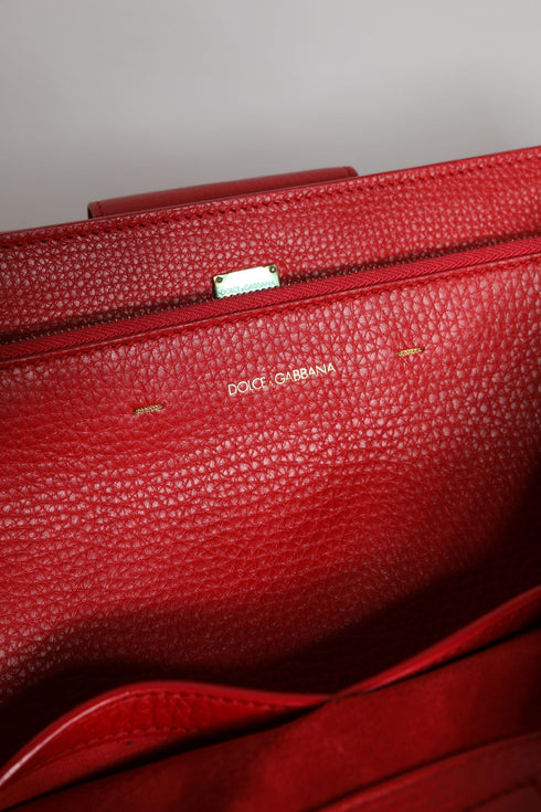 Dolce & Gabbana Red Calfskin Leather Tote Bag with Logo Plaque for Women