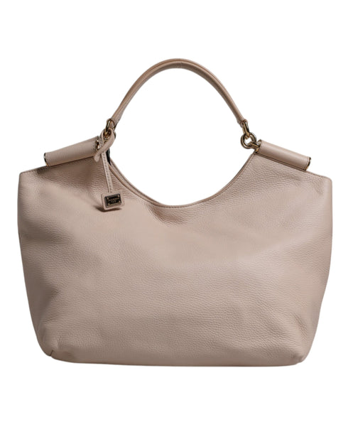 Dolce & Gabbana Logo Plaque Tote Bag Beige Blush Deerskin Leather Women
