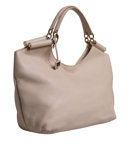 Dolce & Gabbana Logo Plaque Tote Bag Beige Blush Deerskin Leather Women