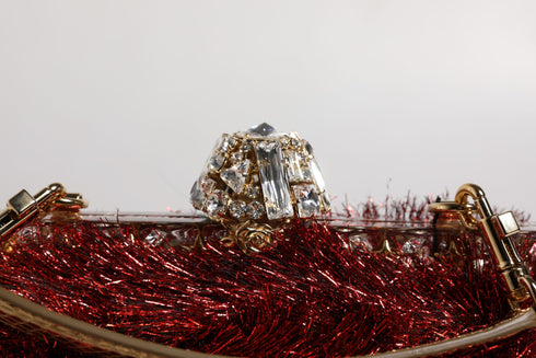 Dolce & Gabbana VANDA Red Gold Tinsel Crystal Evening Clutch Bag for Women