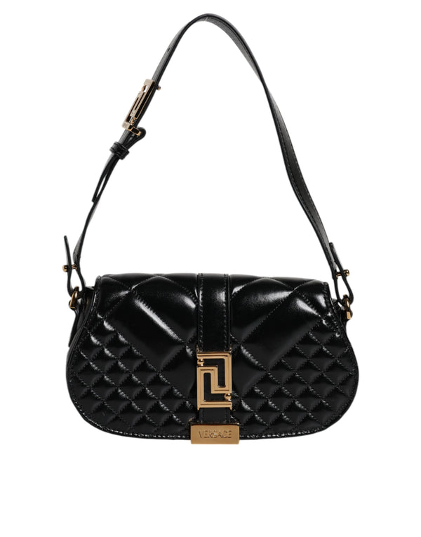Versace Shoulder Bag – Black Quilted Calf Leather with Gold Logo for Women