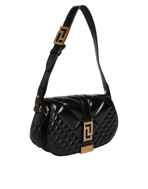 Versace Shoulder Bag – Black Quilted Calf Leather with Gold Logo for Women
