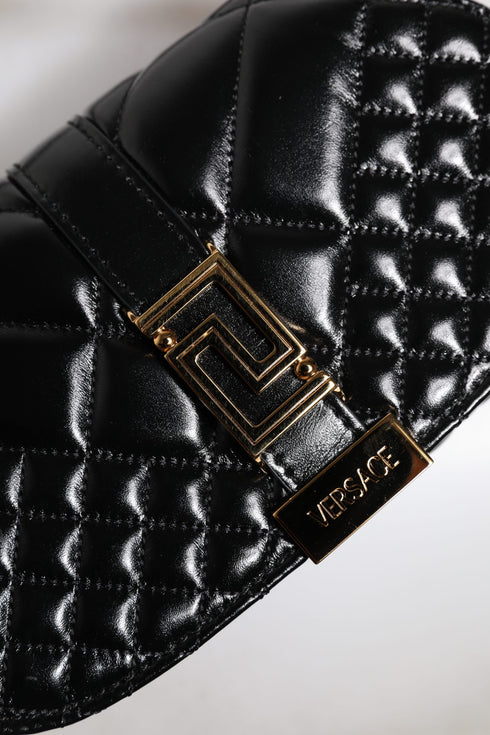 Versace Shoulder Bag – Black Quilted Calf Leather with Gold Logo for Women