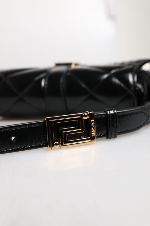 Versace Shoulder Bag – Black Quilted Calf Leather with Gold Logo for Women