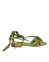 Dolce & Gabbana Green Python Animal Print Ankle Wrap Flat Sandals for Women