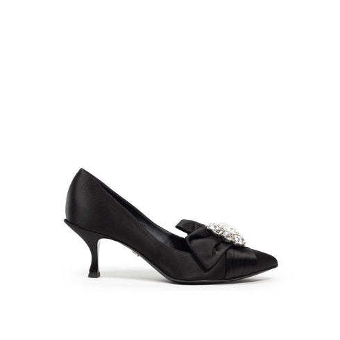 Dolce & Gabbana Jewel Bow Pumps Black Satin Leather Sole - Women’s