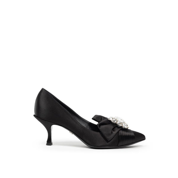 Dolce & Gabbana Jewel Bow Pumps Black Satin Leather Sole - Women’s
