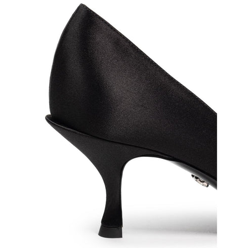 Dolce & Gabbana Jewel Bow Pumps Black Satin Leather Sole - Women’s