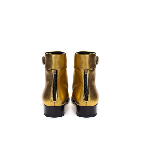 Saint Laurent Ankle Boots – Gold Leather – Square Toe – Women’s