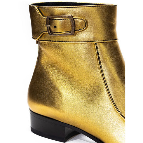 Saint Laurent Ankle Boots – Gold Leather – Square Toe – Women’s