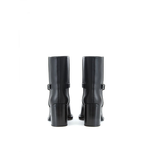 Burberry Ankle Boots – Black Leather Round Toe with Logo Buckle – Women’s