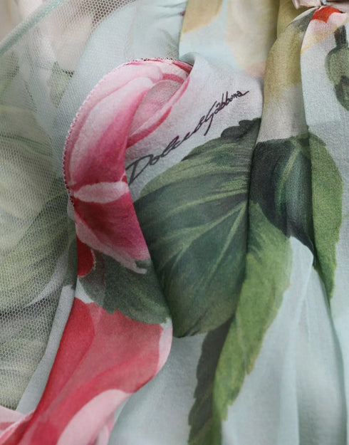 Dolce & Gabbana Blue Floral Print Tiered Long Maxi Dress