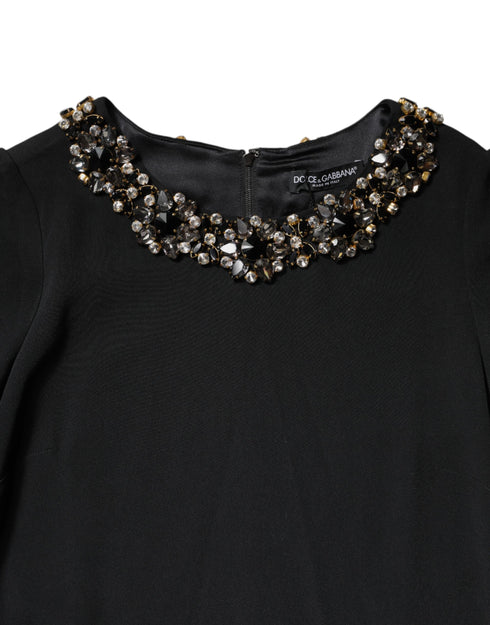 Dolce & Gabbana Black Crystal Embellished Round Neck Mini Dress