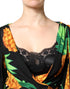 Dolce & Gabbana Black Silk Pineapple Draped Print Wrap Dress