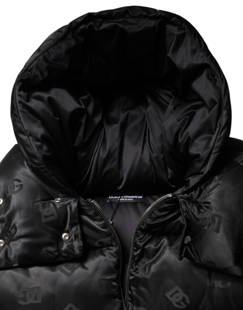 Dolce & Gabbana Black Padded Puffer Hooded Full Zip Cropped Jacket