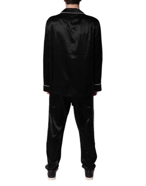 Dolce & Gabbana Black Silk Shirt Pants Pajama Set Sleepwear