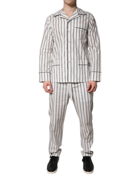 Dolce & Gabbana White Black Stripes Cotton Men Pajama Set Sleepwear