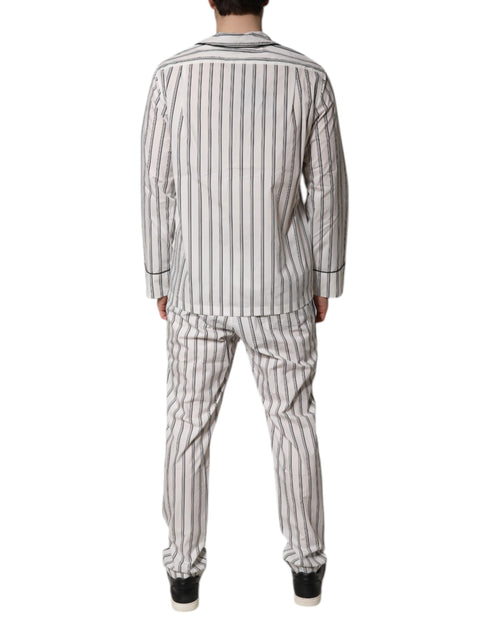 Dolce & Gabbana White Black Stripes Cotton Men Pajama Set Sleepwear