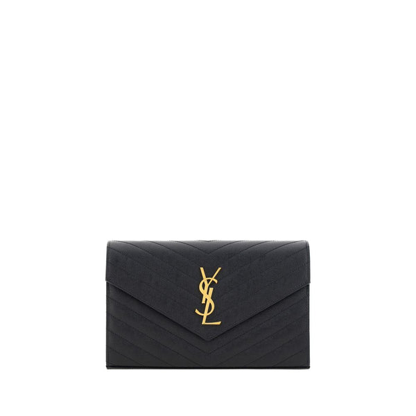 Saint Laurent Logoed Shoulder Bag – Black Textured Leather Envelope Purse for Women
