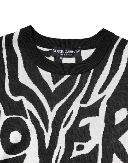 Dolce & Gabbana Black White Print Women Pullover Sweater