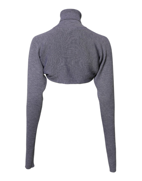 Dolce & Gabbana Gray Wool Knit Turtleneck Cropped Top Sweater