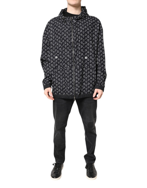 Dolce & Gabbana Black Heart Print Hooded Windbreaker Jacket