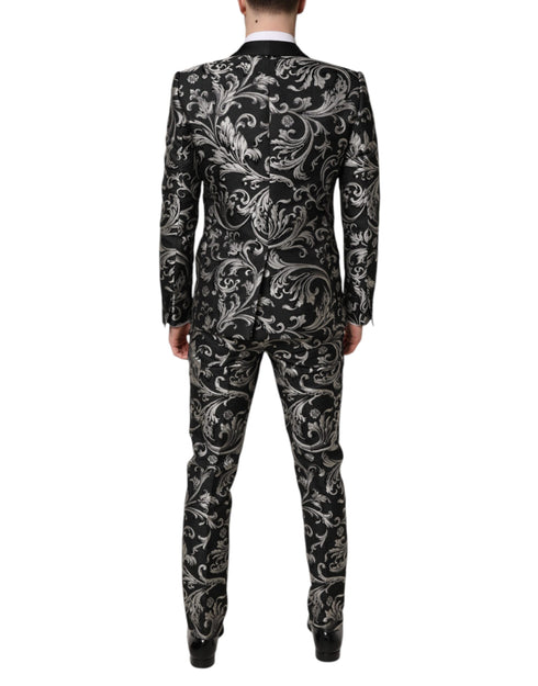 Dolce & Gabbana Black Gray MARTINI Jacquard Men 3 Piece Suit