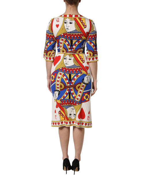 Dolce & Gabbana White Queen Of Heart Short Sleeve Midi Dress