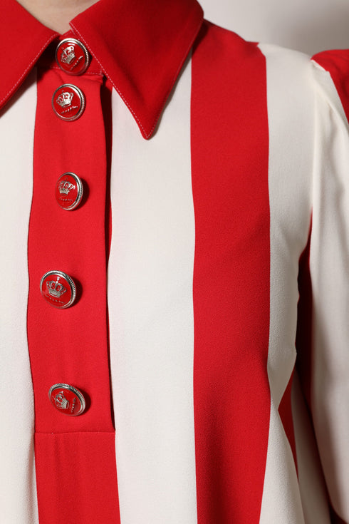 Dolce & Gabbana White Red Stripes Long Sleeves Mini Dress