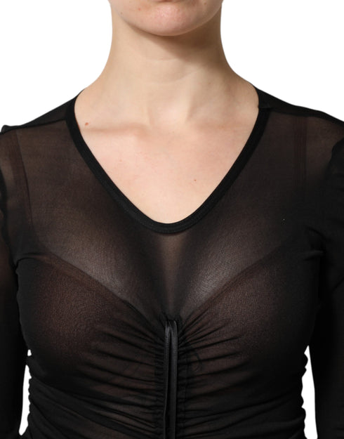 Dolce & Gabbana Black Mesh Trim Bodycon Long Sheath Dress