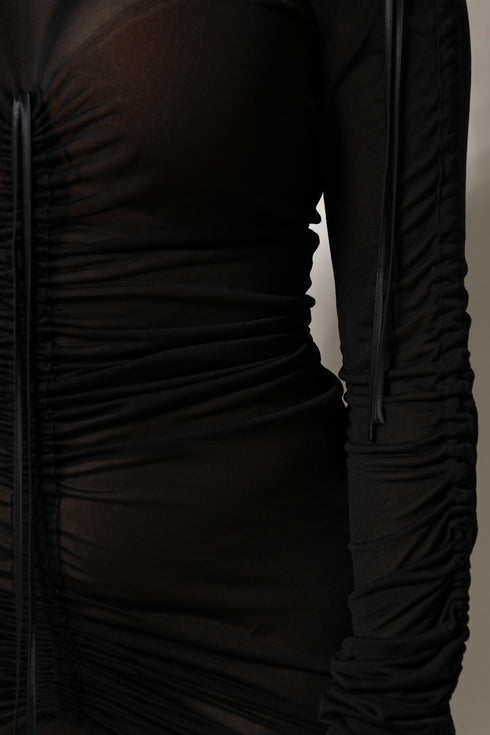 Dolce & Gabbana Black Mesh Trim Bodycon Long Sheath Dress