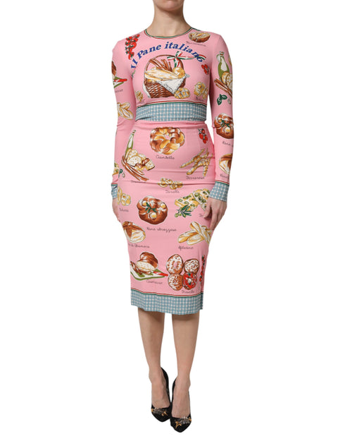 Dolce & Gabbana Pink Pastry Print Bodycon Sheath Midi Dress