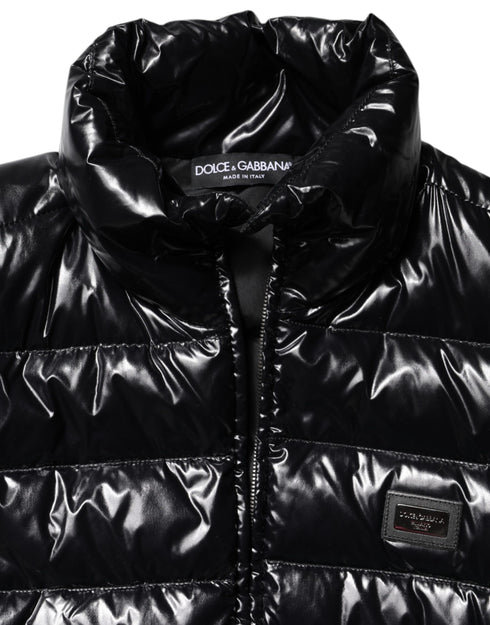 Dolce & Gabbana Black Logo Plaque Full Zip Puffer Jacket
