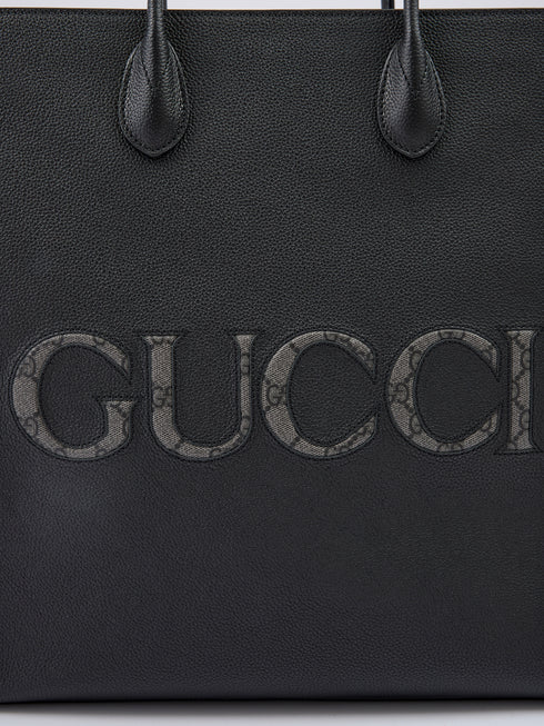 Gucci Medium Logo Tote Bag in Black Leather for Women