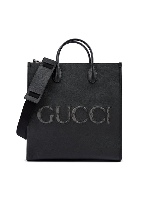 Gucci Medium Logo Tote Bag in Black Leather for Women